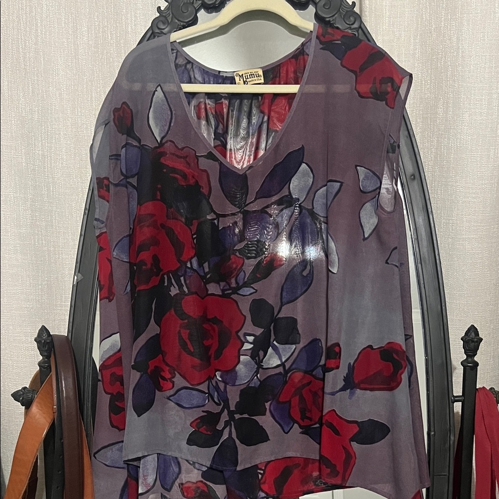 Show Me Your MuMu Red and Purple Floral Blouse